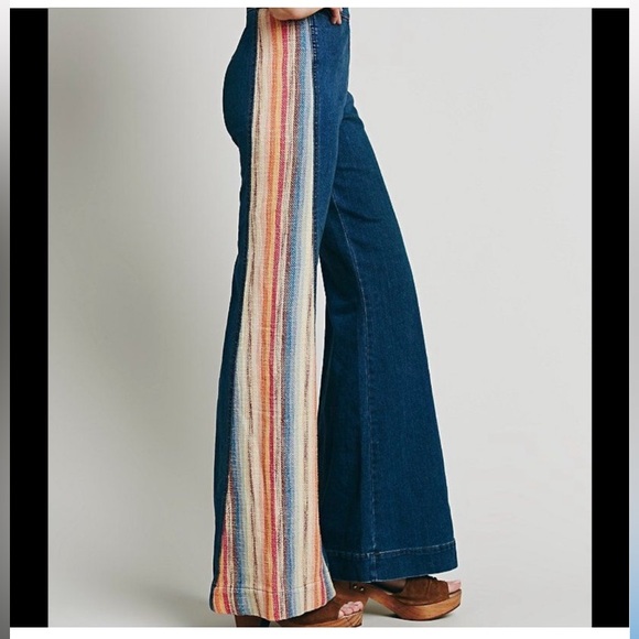 Free people sacred valley blanket flare jeans wide leg 70’s 24 25 26 - Picture 2 of 8